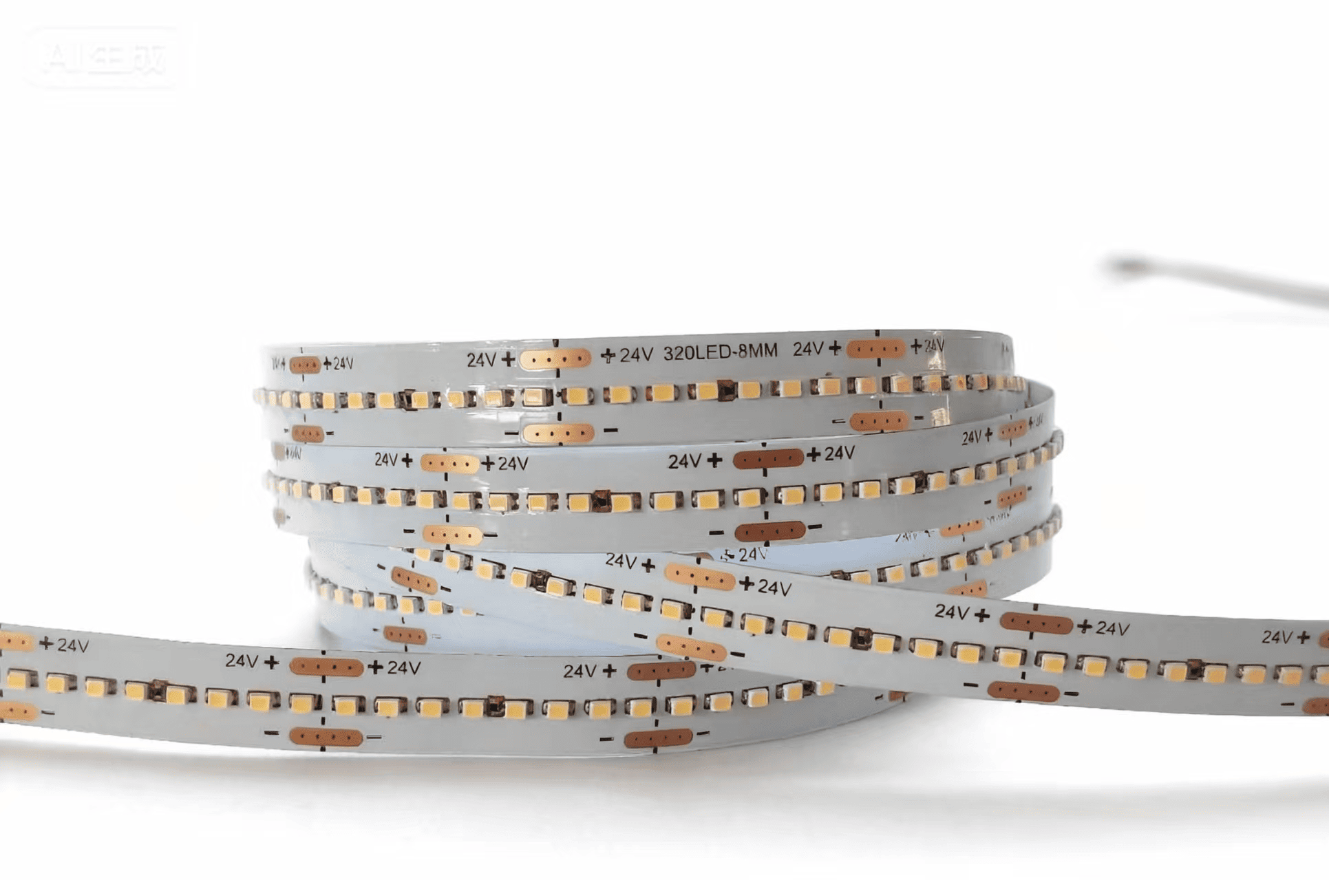 Slim 8mm single color LED strip PCB with 320 diodes/m and heavy-duty 70oz copper reinforced membrane board.