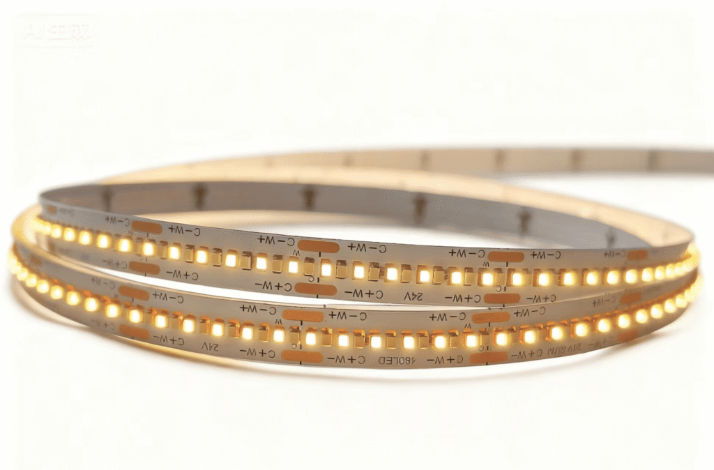 High CRI R90 two-wire CCT tunable bare LED strip PCB optimized for slim profiles and high efficiency.
