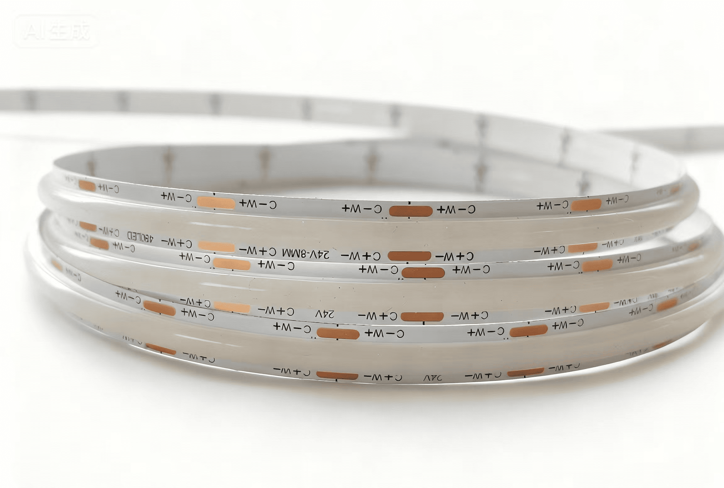 SCOB CCT tunable LED strip, 8mm wide, 480 LEDs/m, 24V, Model HY-24V-480D-XXM+XXM-08-R90-2P8.