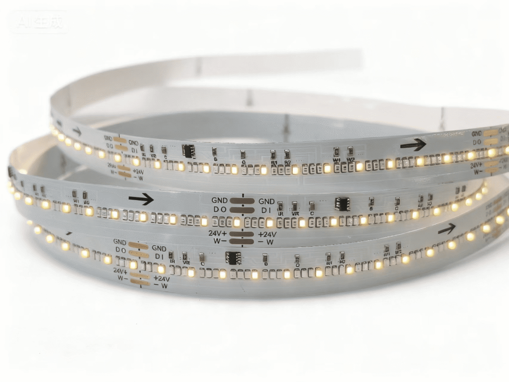 Bare digital RGBW LED strip PCB, 12mm wide, 560 LEDs/m, 24V, Model HY-24V-560D-RGBW-12-P15-IC.