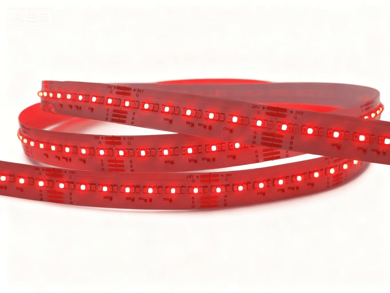 Five-wire 24V RGBW LED strip bare PCB for dynamic color and white light architectural applications.