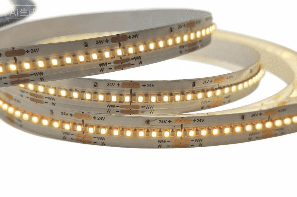 High-density 24V CCT tunable LED strip PCB featuring 576 diodes/m and high CRI R90, 10mm board width
